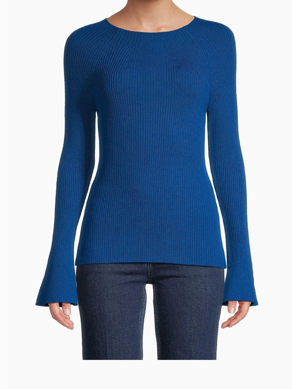 Kobi Halperin Mercer Flare-Sleeve Ribbed Wool Sweater - Cobalt Blue - Nwt Sz Xs